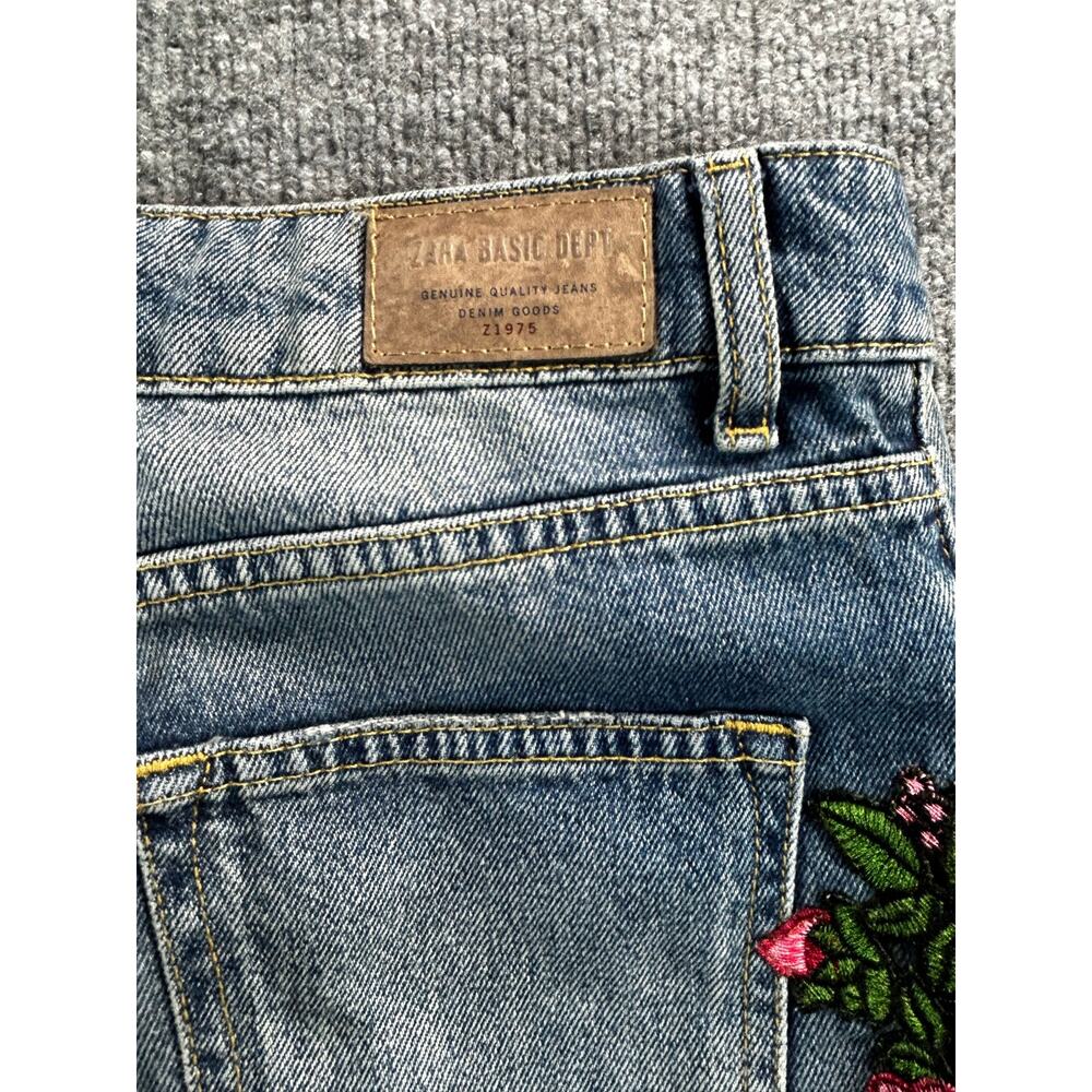 Zara Basic Z1975 Floral Sequin Distressed Boyfriend Jeans Women's US 2 - Picture 12 of 12